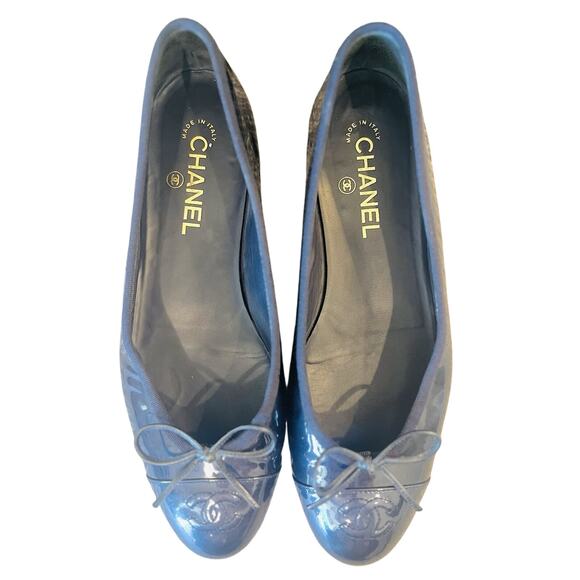 Chanel Patent Leather Blue Ballet Flats - Size 40 - 100% Authentic - Picture 2 of 16